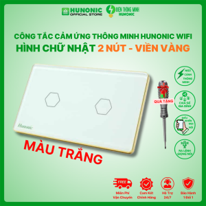 Công Tắc Cảm Ứng Wifi Hunonic Hình Chữ Nhật Viền Vàng 2 Nút
