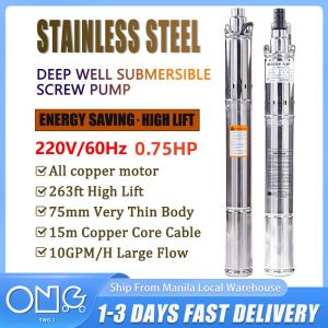 220V 60Hz Deep Well Pump Stainless Steel Submersible Pump 180ft 8GPM High Lift Single Phase Screw Water Pump