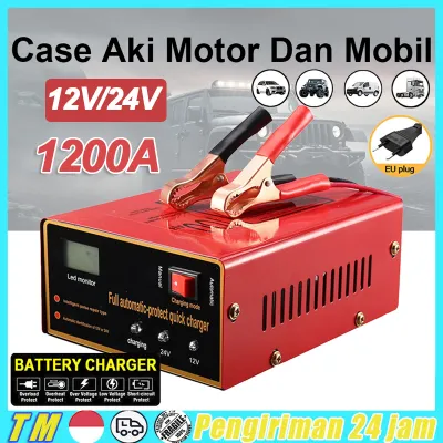 Charger Aki 12V/24V Smart Battery Charger Mobil Motor Case Aki Mobil Case Aki Motor