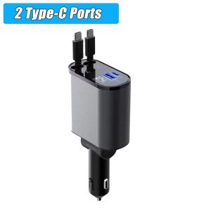 🔥SG READY STOCK🔥Retractable Car Charger 4 in 1 Fast Car Phone Charger 120W 2 Retractable Cables and USB Car ChargerCompatible with iPhone 15/14/13/12/11 Galaxy Huawei