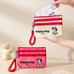 DXNZVA Multi-layer Document Organizing Bag with Hanging Rope High-capacity ID Card Storage Bag Portable Airplane Check-in Dog Pattern Passport Card Bag Women