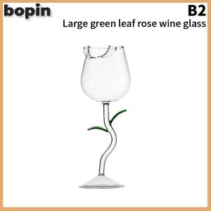 Bopin แก้วไวน์แดงรูปกุหลาบแก้วไวน์รูปกุหลาบพร้อมใบกุหลาบสี150 400มล. ถ้วยค็อกเทลไวน์แดงทรงกุหลาบ
