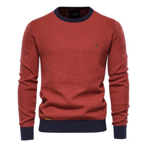 Autumn Winter Mens Sweater High-quality Round Neck Color Blocking Cotton Knitwear Pullover Male Fashion Casual Slim Sweatshirts