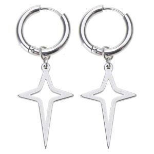 Gothic Punk Style Metal Drop Earrings Black/Silver Color Star Cross Pendientes Fashion For Women Men Rock
