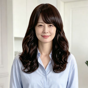 Middle-aged and elderly mom style adjustable or slanted bangs medium-length curly hair womens wig synthetic fiber headset
