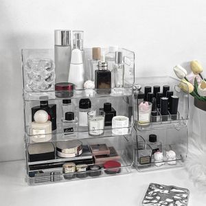 MYCOLOR Trong suốt Giá để đồ để bàn Sức chứa lớn Có thể xếp chồng Hộp đựng mỹ phẩm Đa chức năng Nhựa Kệ đựng đồ trang điểm Dành cho gia đình