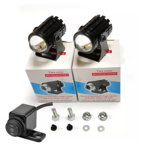 2PCS Color Mini Motorcycle Driving Lights Universal White+Yellow Pair Waterproof with Domino Switch Motor Spotlight