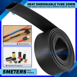 MW 5 Meters Black Heat Shrinkable Tube 20mm – Flexible Cover for Electrical Safety & Wire Repair