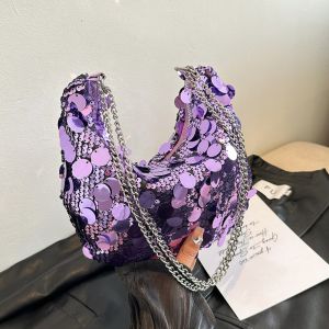 CRNGW Glitter Evening Clutch Bag Shiny Large Capacity Chain Crescent Bag Portable Purses Sequin Crossbody Bag Ladies