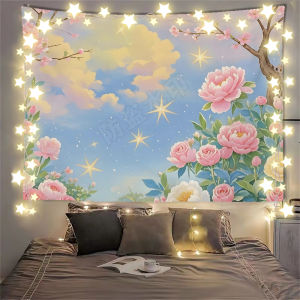 ดินแดนมหัศจรรย์บนดินดอกไม้ทิวทัศน์การรักษาภาพสดผ้าตกแต่ง ins สาวหัวใจห้องห้องนอนผ้าพื้นหลัง