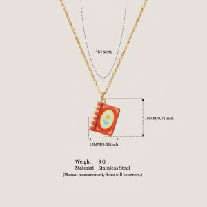 MIRELINA Dây xích làm bằng thép không gỉ. Dây chuyền sách Dầu nhỏ giọt Mạ vàng 18K bằng công nghệ PVD. Vòng cổ sách thủ công Nghệ thuật Chống thấm nước Dây chuyền dây chuyền bằng gốm sứ dành cho phụ nữ