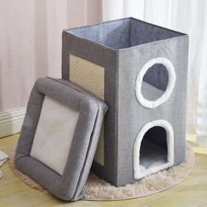 3 Level Cat House With Scratching Board Cozy Hideaway Indoor Cat Condo Foldable Multi Layer Cat Tower Cave House With Built In Cat Scratcher