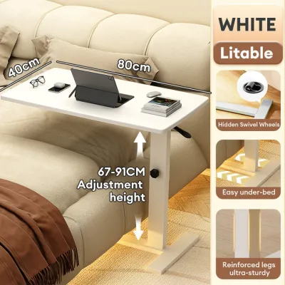 NAIJIA Adjustable Laptop Table Movable Lifting Bedside Table Foldable Small Table Bedroom 67-91CM Height Pure White Household Writing Desk Sofa Lazy Person床边桌