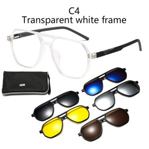 6 In 1 Spectacle Transparent Frame Men Women With 5 PCS Clip On Polarized Sunglasses Magnetic Glasses Male Computer Optical 3307