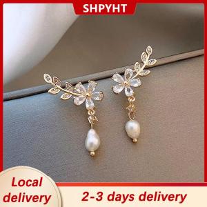 [COD] SHPYHT Local delivery Ship within 24 hours 1 Pair Exquisite Leaves Rhinestones Flower Stud Earrings For Women Tassel Earring  Wedding Party Jewelry