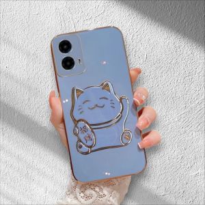 Case Motorola Moto G45 5G G34 5G Soft Casing Hp Plating Silikon Cat Dudukan Lipat Kucing
