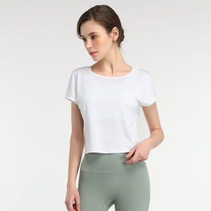 YueJi Loose Sport T-shirt Women Short Sleeve Quick-drying Elastic Exercise Yoga Tops