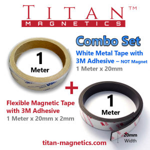 Magnetic Tape with Metal Strip Adhesive Base Combo Set 1meter x 20mm Width Flexible Magnet with Metal Base Set