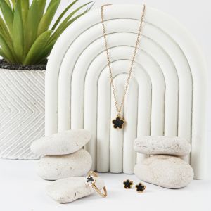 Set Perhiasan Bunga Lima Kelopak - Titanium Steel 18k Vacuum Plated (HRS11001)