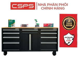 Tủ dụng cụ CSPS 183cm - 09 hộc kéo màu đen mặt ván gỗ (tay nắm trắng)