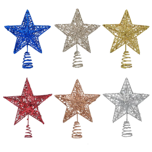 Glittering Hollowed Metal Star Tree Top 27cm Gold Sparkling Star Christmas Tree Top Decoration For Home Decoration