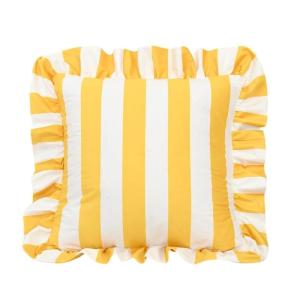 Decorative Ruffled Edge Cushion Case Soft Polyester Fabric Striped Pattern Home Accent Square Throw Pillow Cover