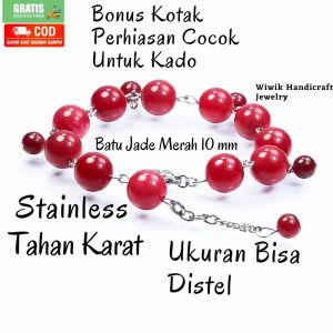 Gelang Tangan Wanita Gelang Cewek Stainless Tahan Karat Batu Jade Merah Terbaru Kado Hadiah