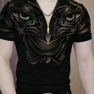 COD  Versi Eropah Lengan Pendek Lelaki  Baru Polo Baju Musim Panas Nipis Trend Emas Hitam Separuh Ritsleting  CNN