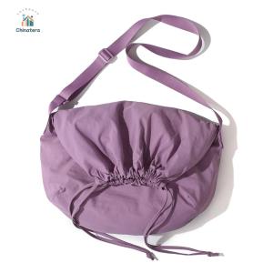 Women Drawstring Shoulder Bag Solid Color Simple Crossbody Bag Adjustable Strap Lightweight Shopping Bag Female Travel Bag