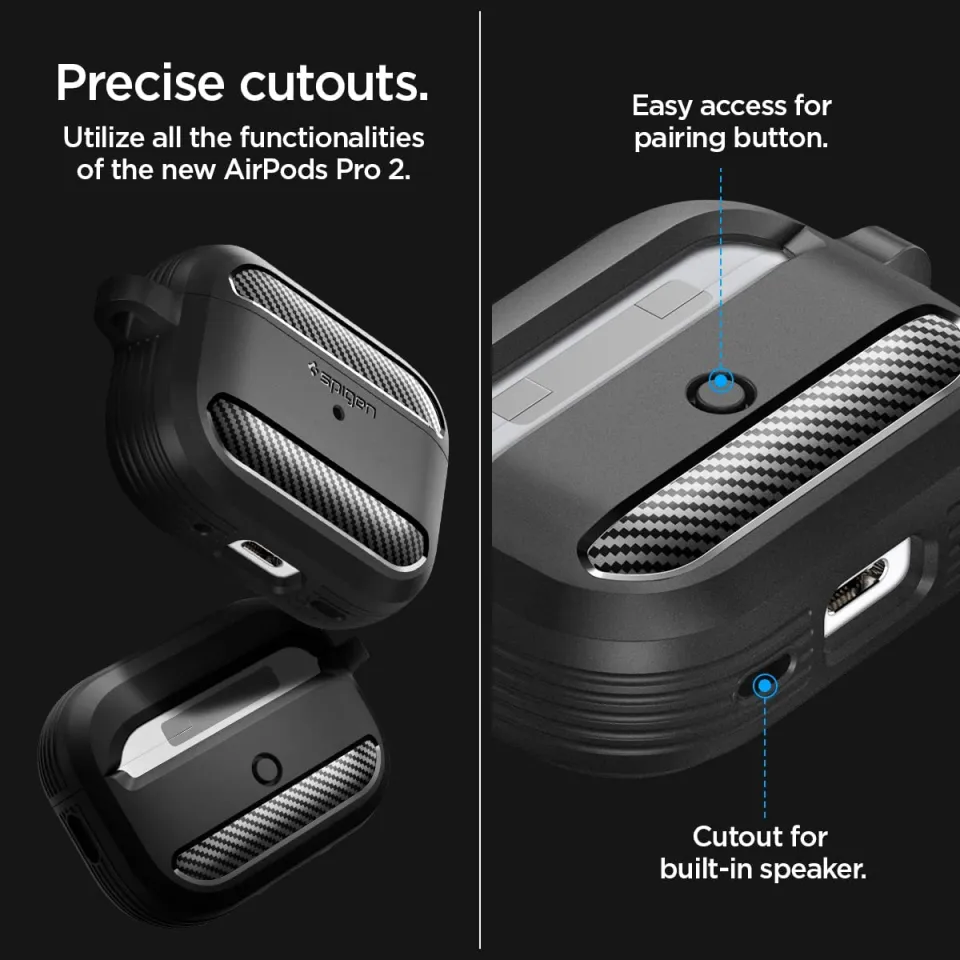 Spigen Rugged Armor Case For AirPods Pro 3 (2025) - Shockproof Protective Cover With Carabiner, Matte Black