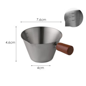 Wood Handle Coffee Measuring Cup Stainless Steel Spout Espresso Measuring Dosing Cup Unbreakable with Scale Pouring Cup