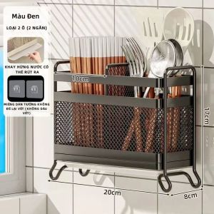 Ống Đựng Đũa Thép Sơn Tĩnh Điện - Tặng Khay Hứng + Miếng Dán Tường Gọn Gọn Cho Bếp