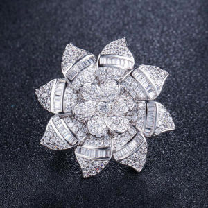 Sequito Sang Trọng màu vàng bạc trang sức mạ vàng Đầy Đủ Pave AAA Zirconia Charming 3D Hình Học hoa lớn Brieds nhẫn đeo ngón tay Cho tiệc cưới phụ kiện quần áo Sr131