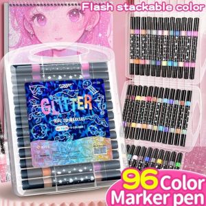 24-96 Colors Multi Function Dual Tip Glitter Drawing Color Pen Set Markers Suitable For Art Aupplies