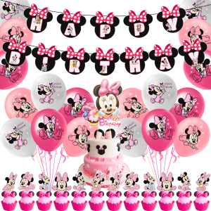 [SG Seller]Pink Mouse Party Supplies for Girls Girls Birthday Party Decorations Include Birthday Banner Cake & Cupcake Toppers Balloons Foil Balloons Invitation Cards