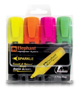 ปากกา เน้นข้อความ สปาร์คเกิ้ล ไฮไลท์ แพ็คคละ 4 สี ตราช้าง SPARKLE