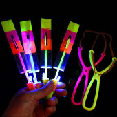 Flying Rotating Rocket Helicopter Toy Lastic Flash Lastic UFO LED Light Toy Fun Berserk Elastic Helicopter Spin Toy Luminous Outdoors Shining Ray Flying Arrow Flying Sword Luminous Catapult Sky Shooting Lastik Lampu