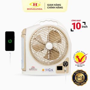 [ HỎA TỐC 2H HCM ] Quạt sạc tích điện dạng hộp AC&DC 10 inch Honjianda FL223/FL213 1-2 bình - có đèn LED & USB.