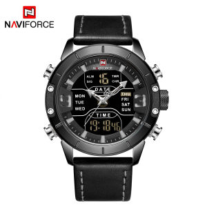 Navi Force Original Jam Tangan Pria Analog Digital Tahan Air Quartz Movement NF 9153L B/GY/B Bisnis Kemewahan Tahan air Bercahaya Analog-Digital