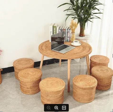 YELLOW KUNING Bamboo Rattan 32x25cm Chairs AND 80x53cm TABLE