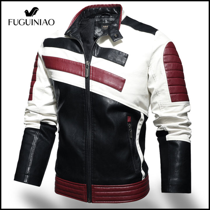 FUGUINIAO Leather Jacket Men's Leather Jackets Casual Motorcycle Coat  Imitation Fleece Lined Warm Slim Fit Men's Coats Lazada PH