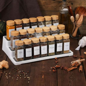 120ml Glass Spice Jars Transparent Perforated Seasoning Bottle Square with Bamboo wood lid Kitchen Tools Cabinet
