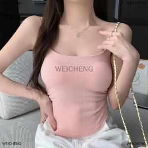 [COD] WEICHENG Hot Girl Camisole Womens Pleated Backless Adjustable Shoulder Straps Tank Top With Chest Pad