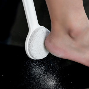 【Clementty】 1Pcs Pumice Brush Exfoliating Foot File Double Sided Long Handle Stone Care Scrubber Exfoliator Body Brush