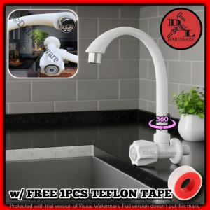 1100+1206 1PCS PVC Goose Neck Faucet Wall Mounted Plastic Faucet Thick Single Cold Rotatable Sink Hole Kitchen