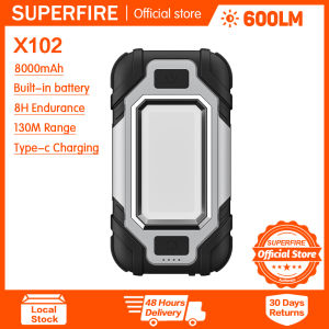 Superfire Đèn Pin X102 Đa Chức Năng Đèn báo lỗi Có Thể Sạc Lại Ngoài Trời đèn LED chiếu sáng trên tàu Không Thấm Nước Được Xây Dựng Trong 8000MAh Pin Polymer