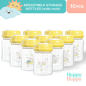 Huppy Buppy Breastmilk Storage Bottle Wide Neck BPA Free Bottles 10 Pieces