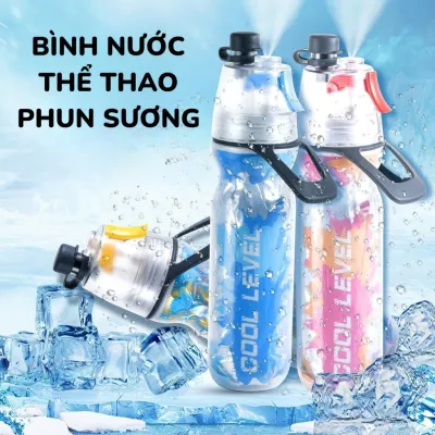 Bình Nước Thể Thao Phun Sương 600ml | Bình Xịt Sương Làm Mát Có Quai Xách Đi Học Tập Gym Du Lịch