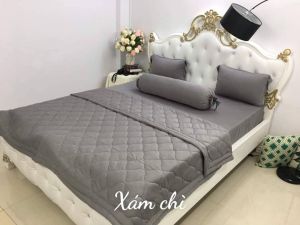 Bộ chăn ga thun Hàn Quốc màu trơn bộ ga thun tông xám
