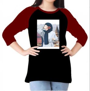 Kaos Raglan Wanita / Kaos Raglan Wanita Warna Cewe Hijab City DTF / Kaos Raglan Lengan 3/4 / Kaos Model/Kaos Kekinian/Kaos Lengan 3\4/Kaos Murah